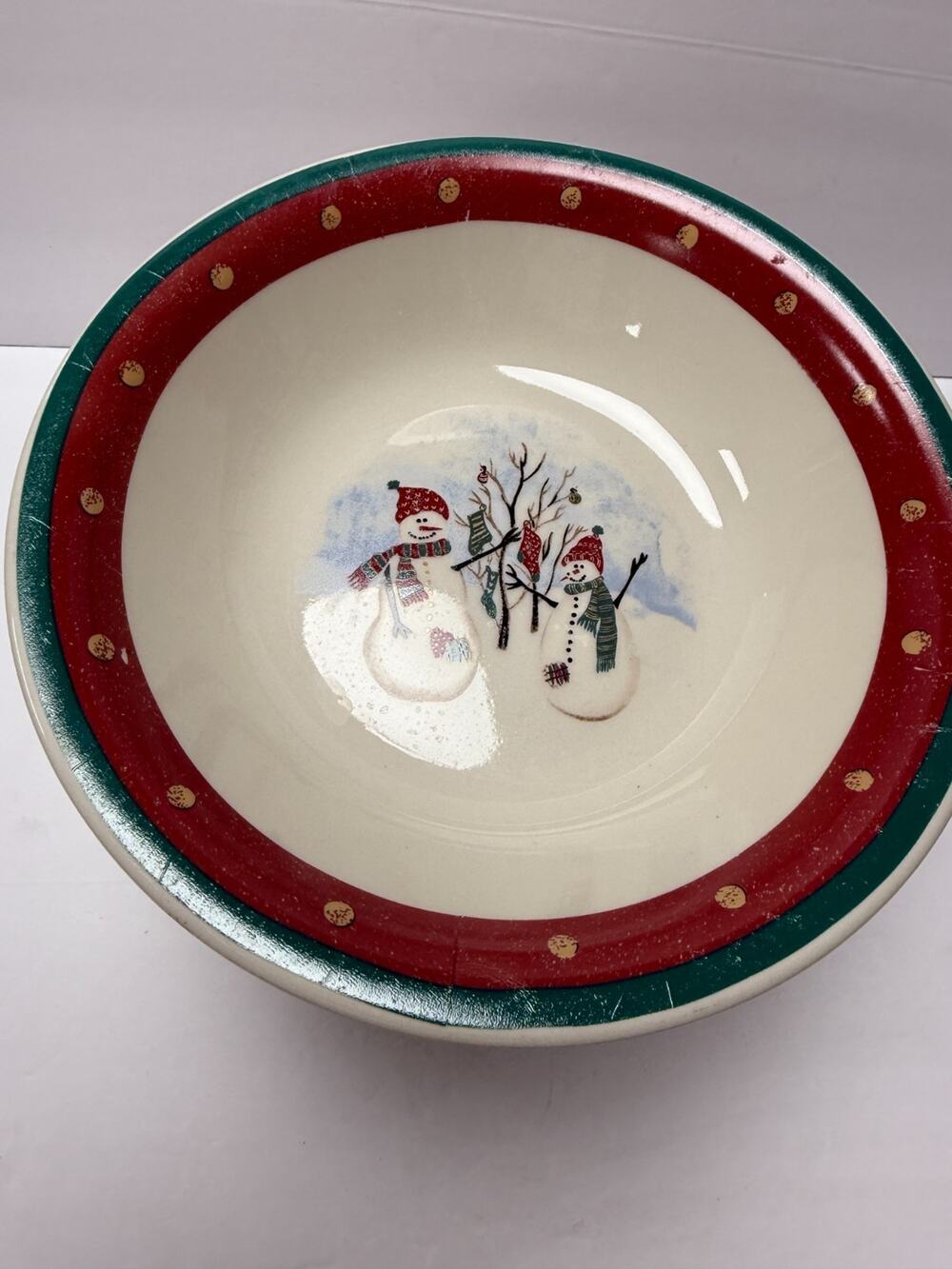 Royal Seasons Snowman Stoneware Serving Bowl Christmas Holiday Winter 10in